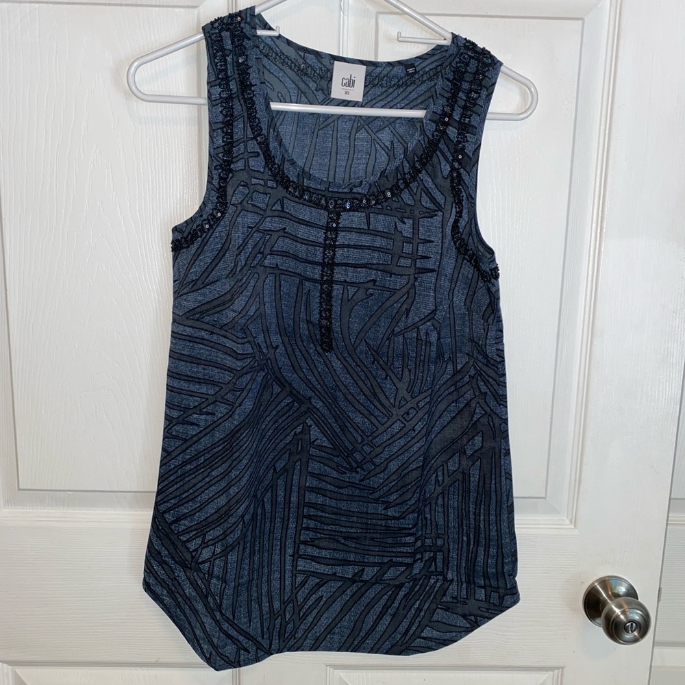 NWOT Cabi Blue Palm Beaded Tank